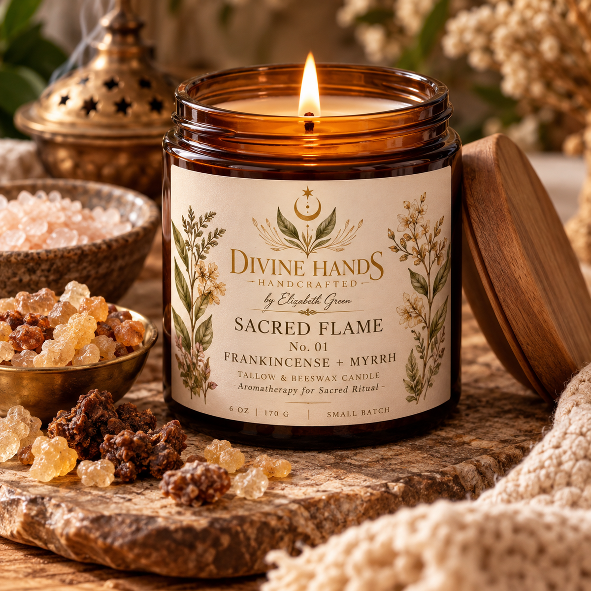 Sacred Flame No. 01 Frankincense and Myrrh tallow and beeswax candle