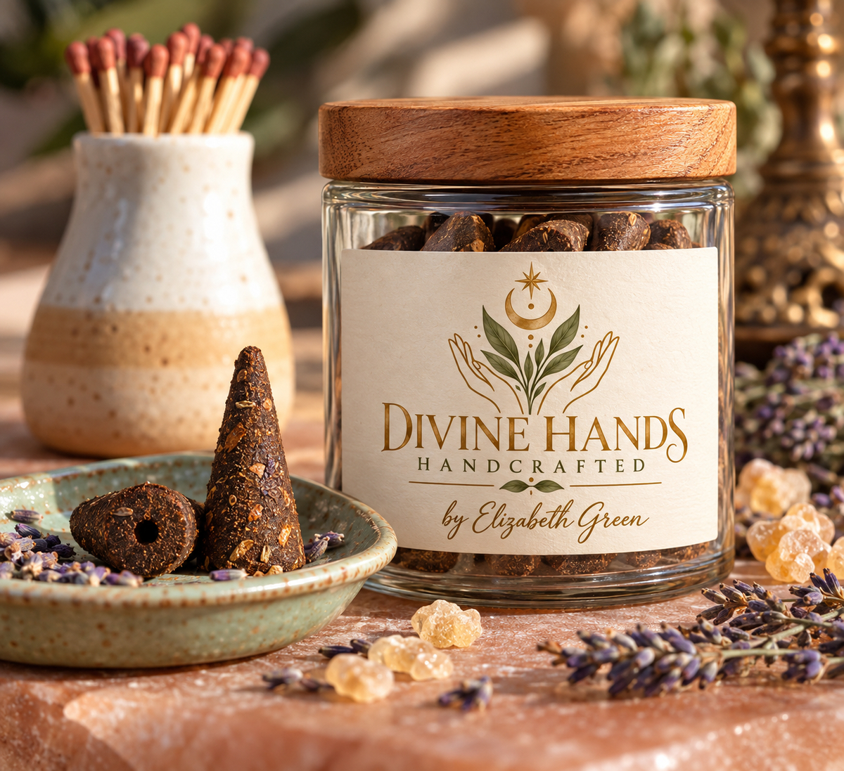 Divine Hands Handcrafted Sacred Smoke Orange Sacra Frankincense and Lavender incense cones